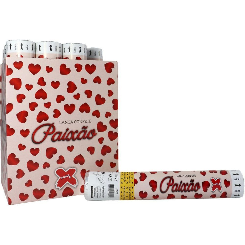 Lançador De Confete Paixão Coração Vermelho 30Cm