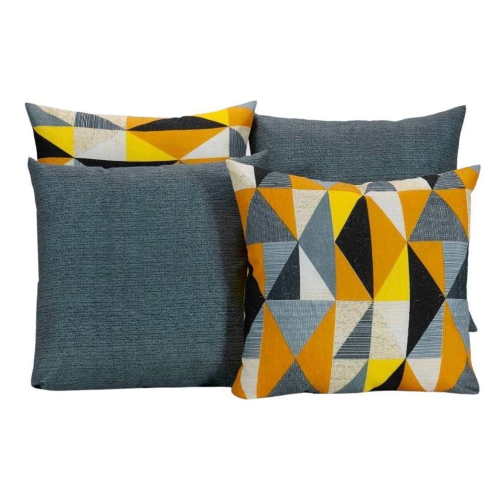 Kit 4 Capas De Almofadas Geométrico Cinza Com Amarelo