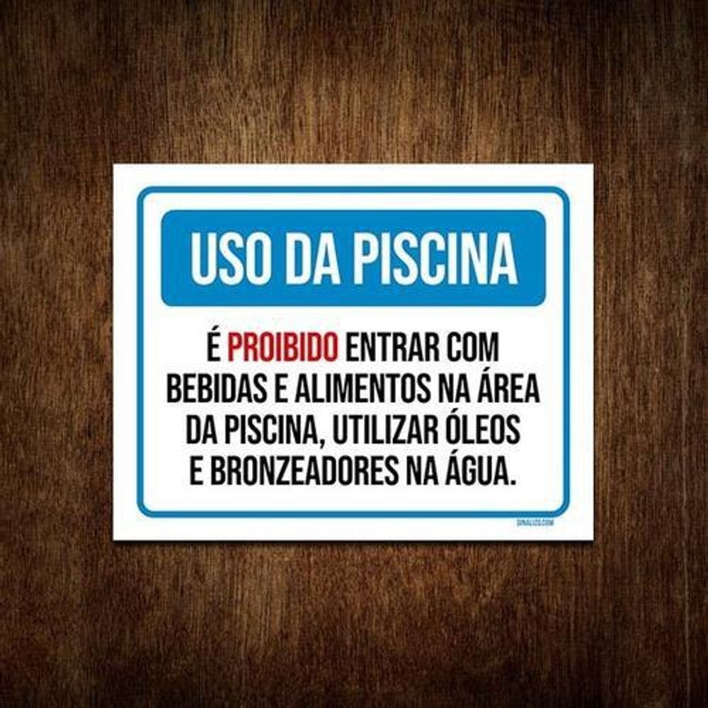 Placa Uso Da Piscina Proibido Entrar Com Bebidas 27X35