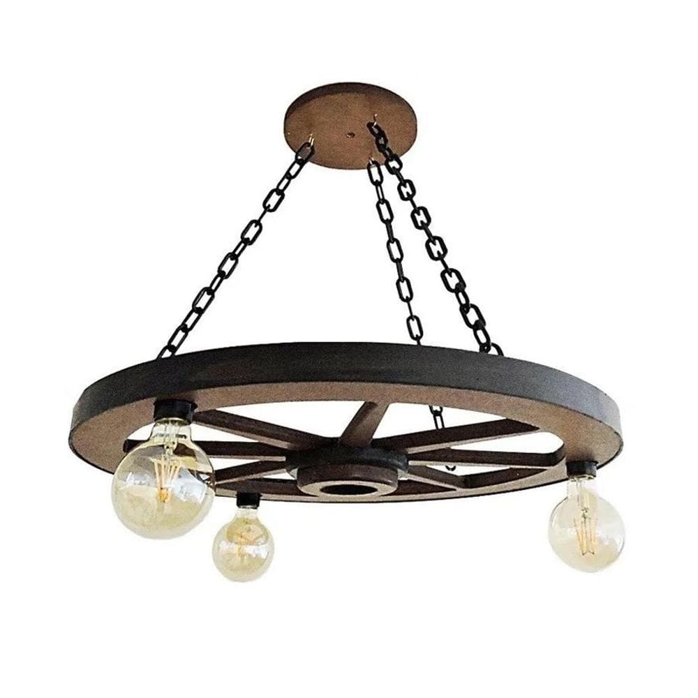 Luminária Roda De Carroça 3 Bocais 50 Cm 4 Peças 110 220 V