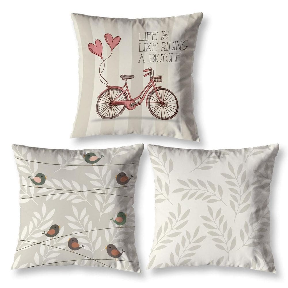 Kit 3 Capa De Almofada 40 X 40 Estampadas Vintage Bike Caqui