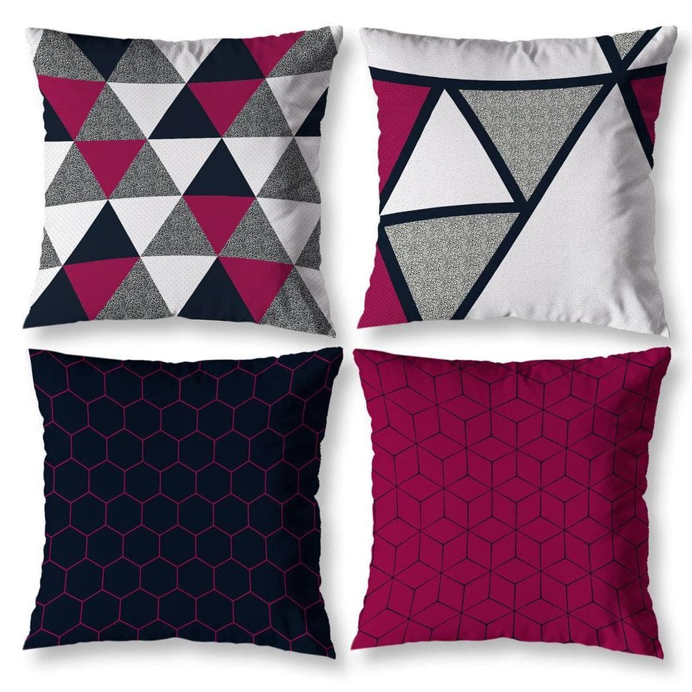 4 Almofadas Cheias Sala 40Cm X 40Cm Estampadas Geo Vermelho