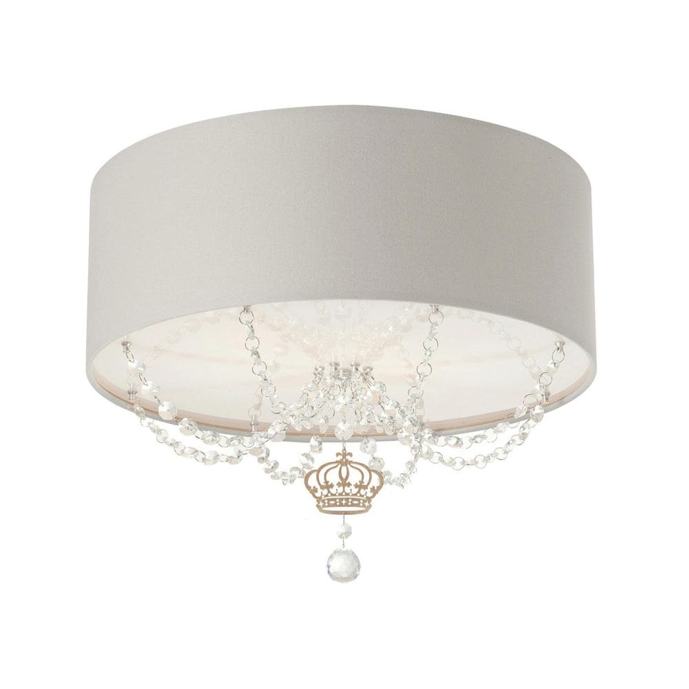 Plafon Coroa Com Cristal 50Cm De Diâmetro Cinza