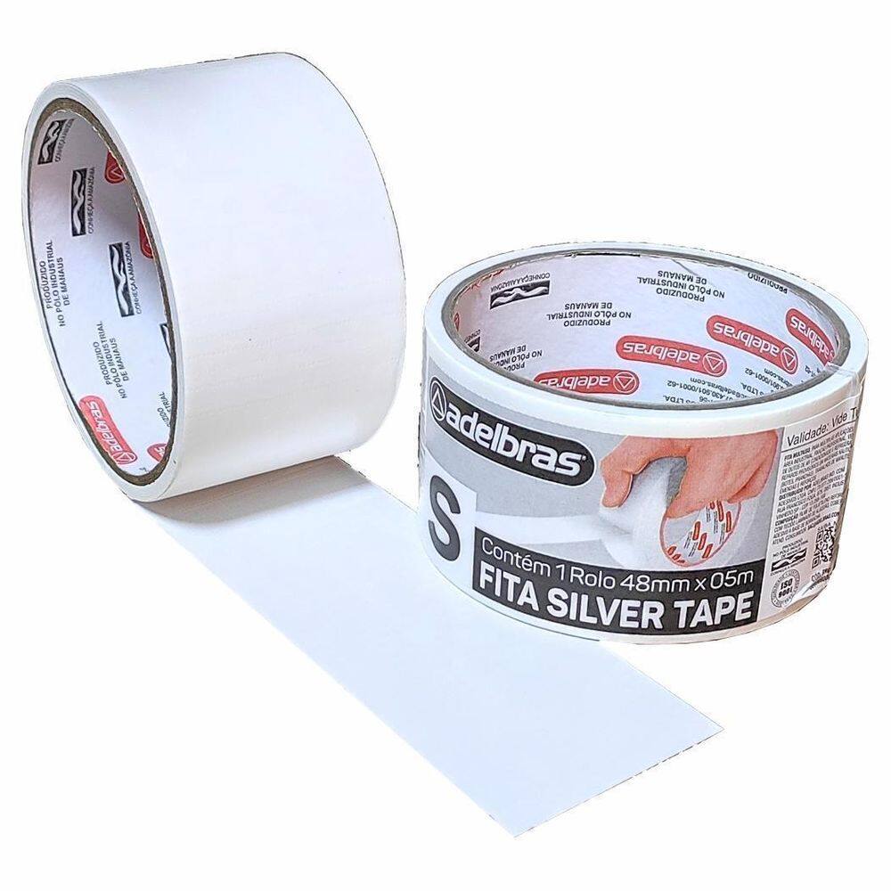 Kit 5 Fitas Adesiva Silver Tape Alta Fixação 48MmX5M Branco