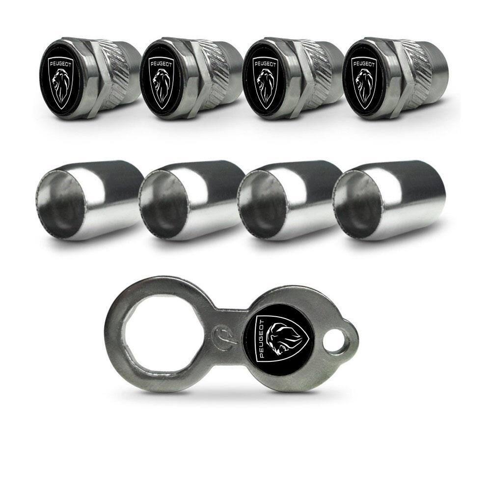 Kit Tampa Bico Válvula Pneu Roda Inox Antifurto Peugeot Novo