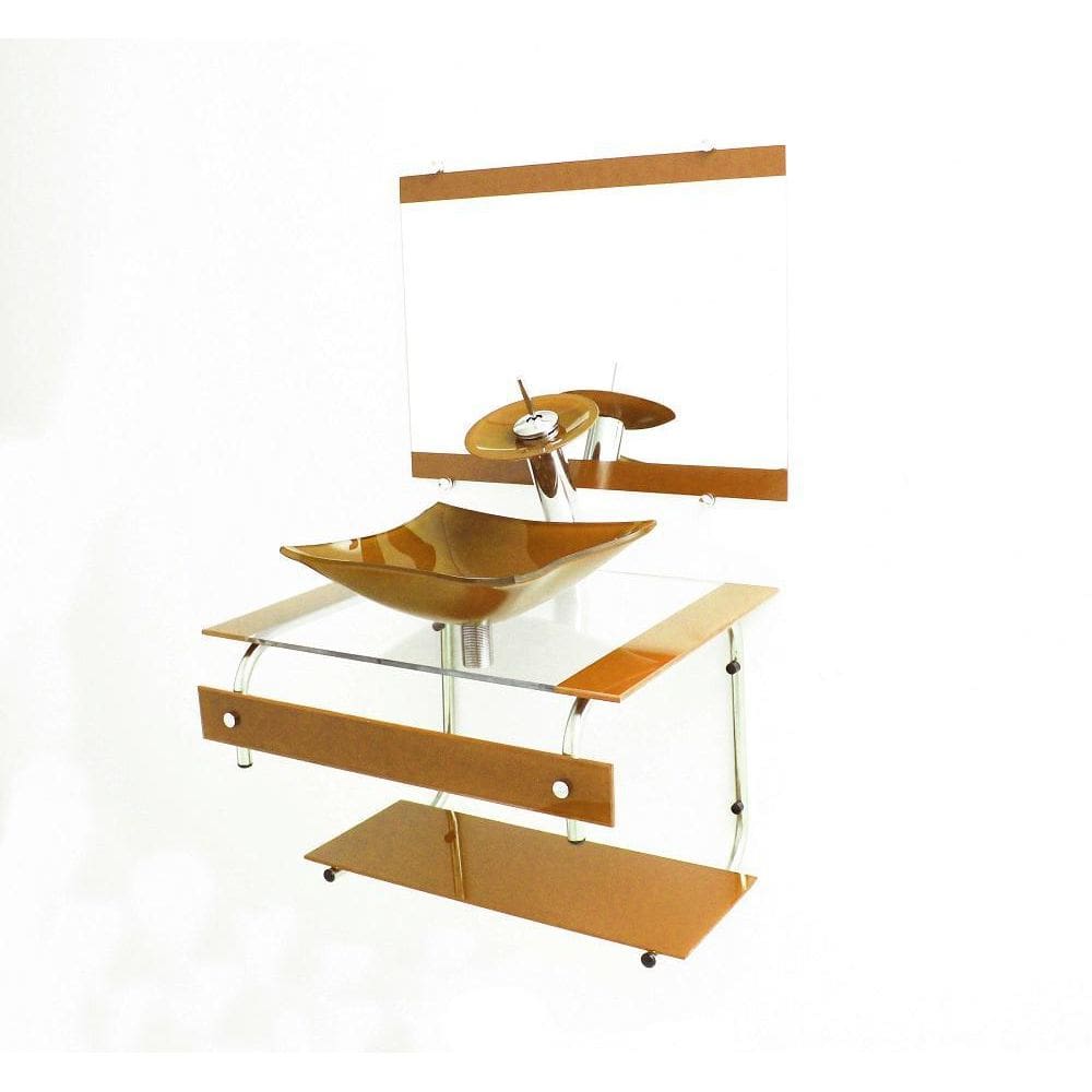 Gabinete Vidro 60Cm It Inox Com Cuba Quadrada Dourado Real