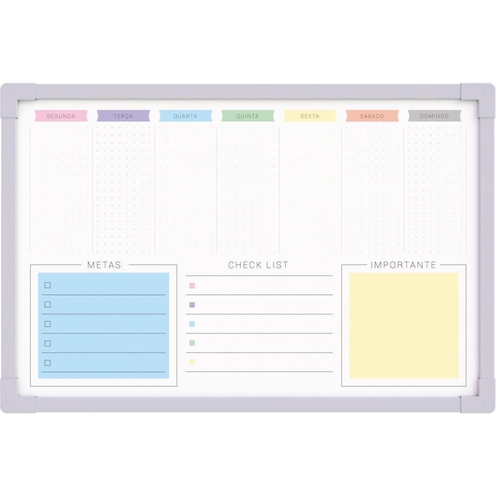 Quadro Branco Moldura Madeira Planner Dots Soft Lilas60X40C