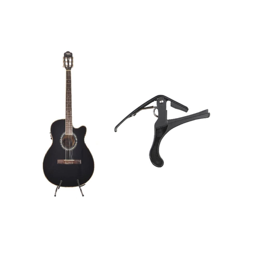 Kit Violão Land Eletrico Nylon Preto Lw-N-40E Capotraste 01