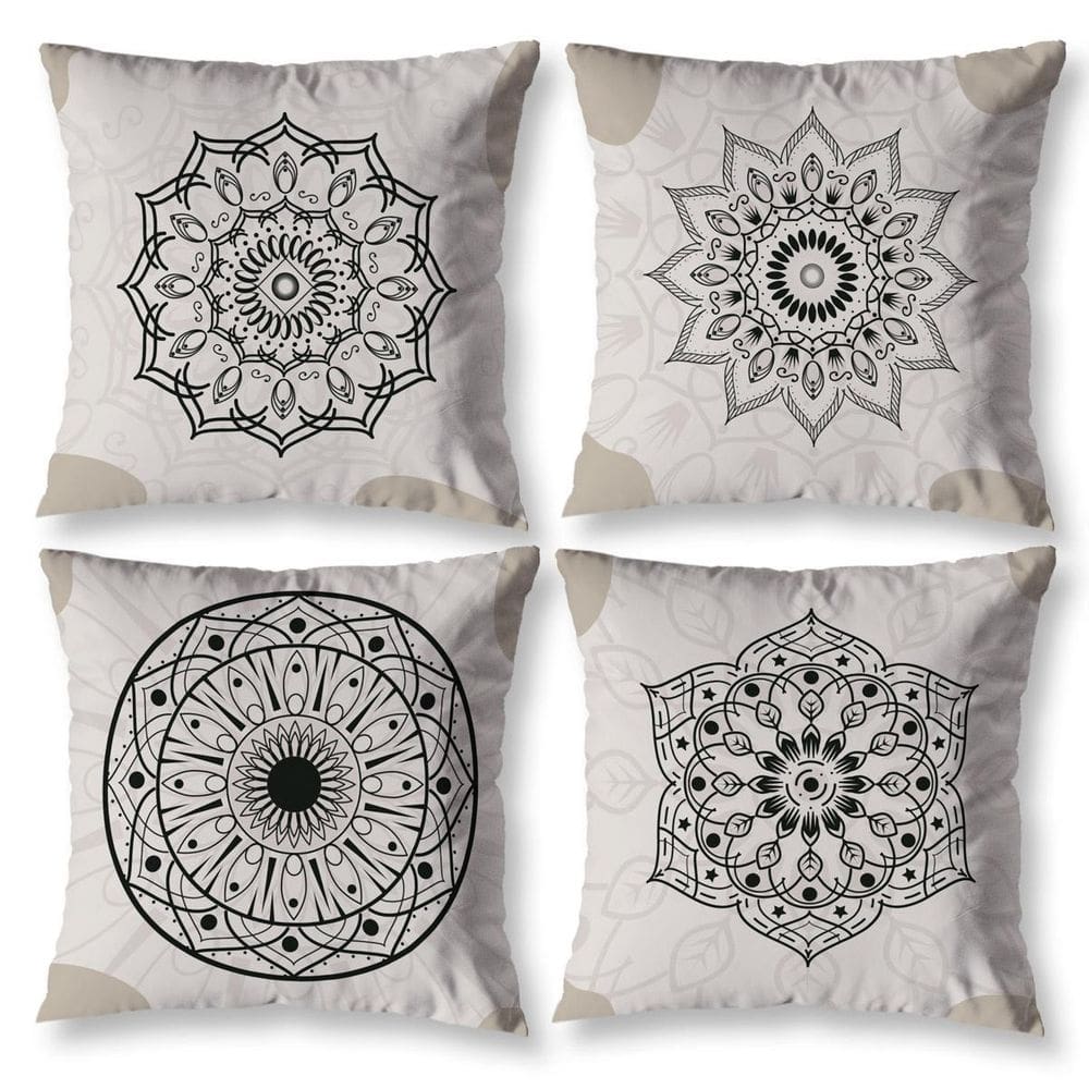 Kit 4 Capas Almofada Sala 40Cm X 40Cm Estampada Mandala Bege