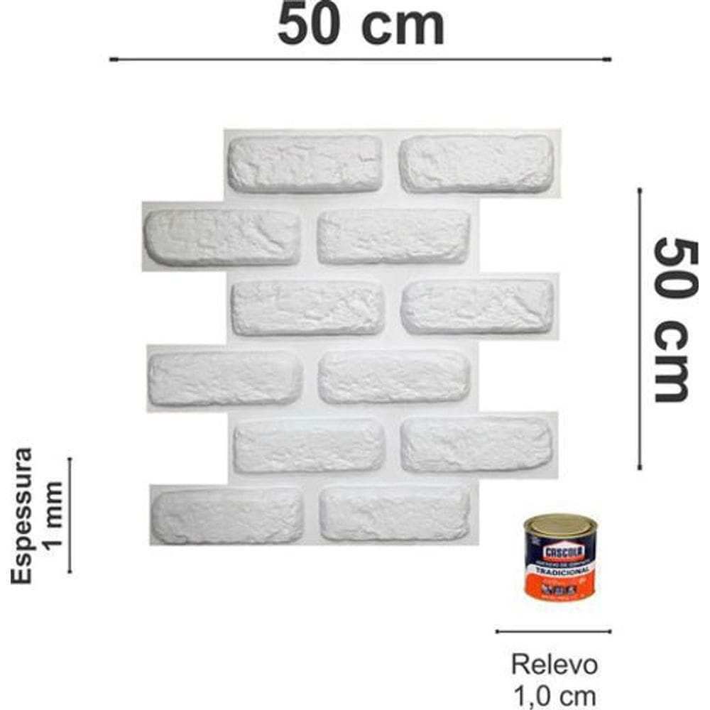 Placas Revestimento 3D Parede Tijolinho 50x50cm Branca