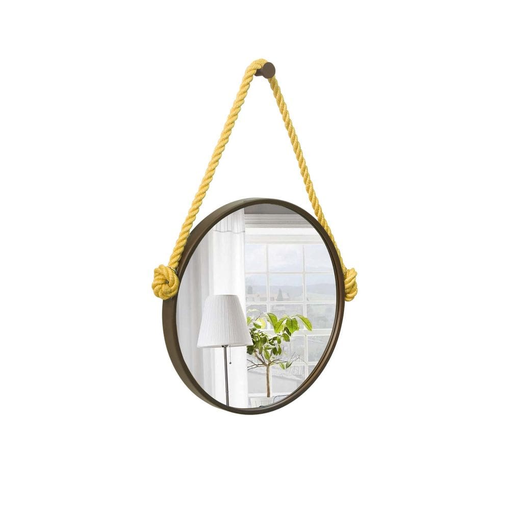 Espelho Decorativo Adnet Marrom Alça Sisal Yellow 40Cm