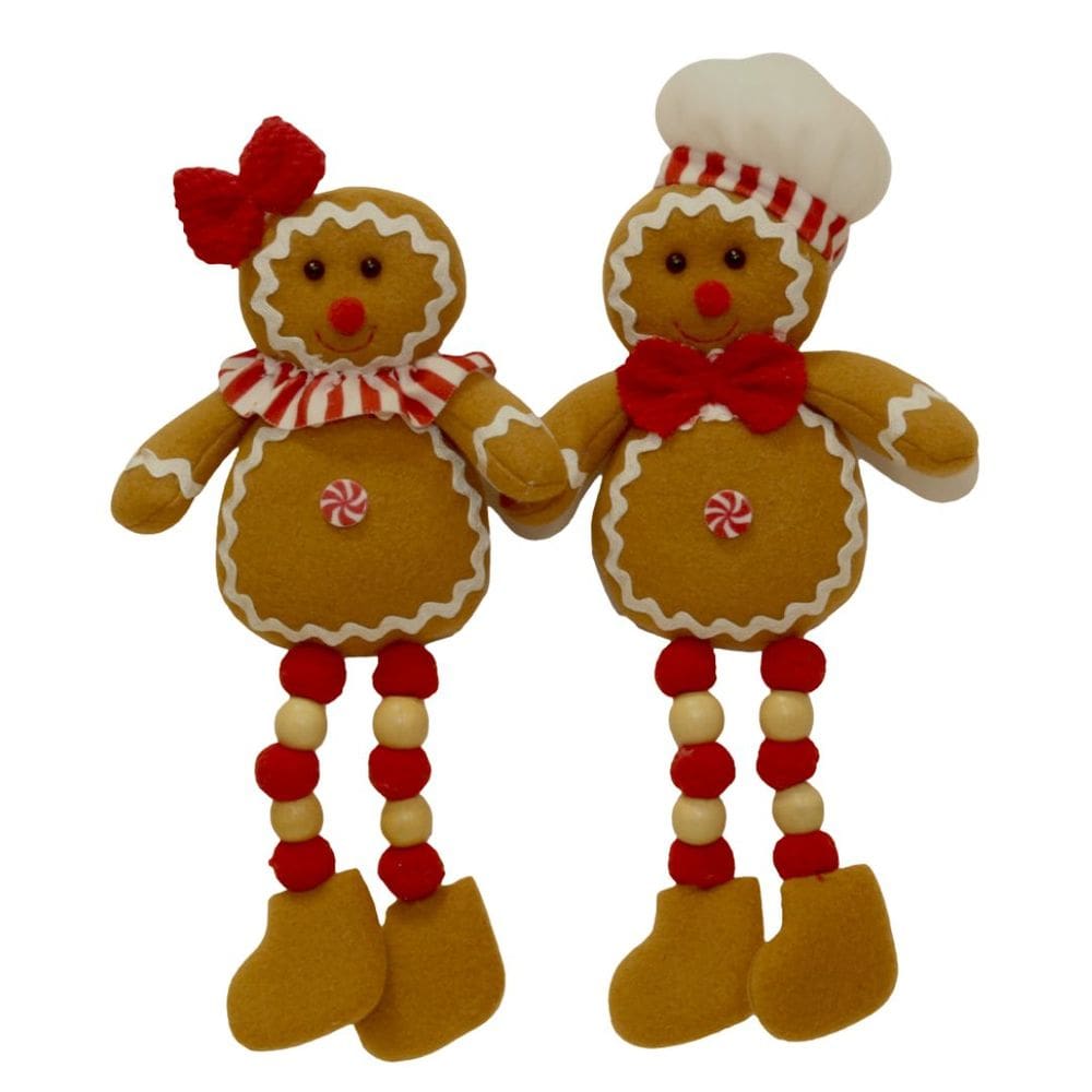 Casal Biscoito Gengibre Decorado Natal Pelúcia Perna Miçanga 30cm - Magizi