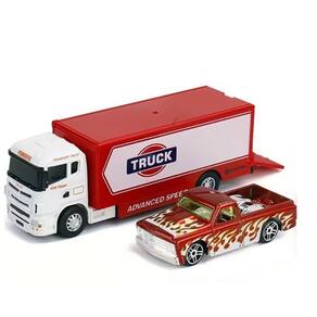 Carrinho Reboque Caminhão Die Cast Baú Vermelho Metal 1:64