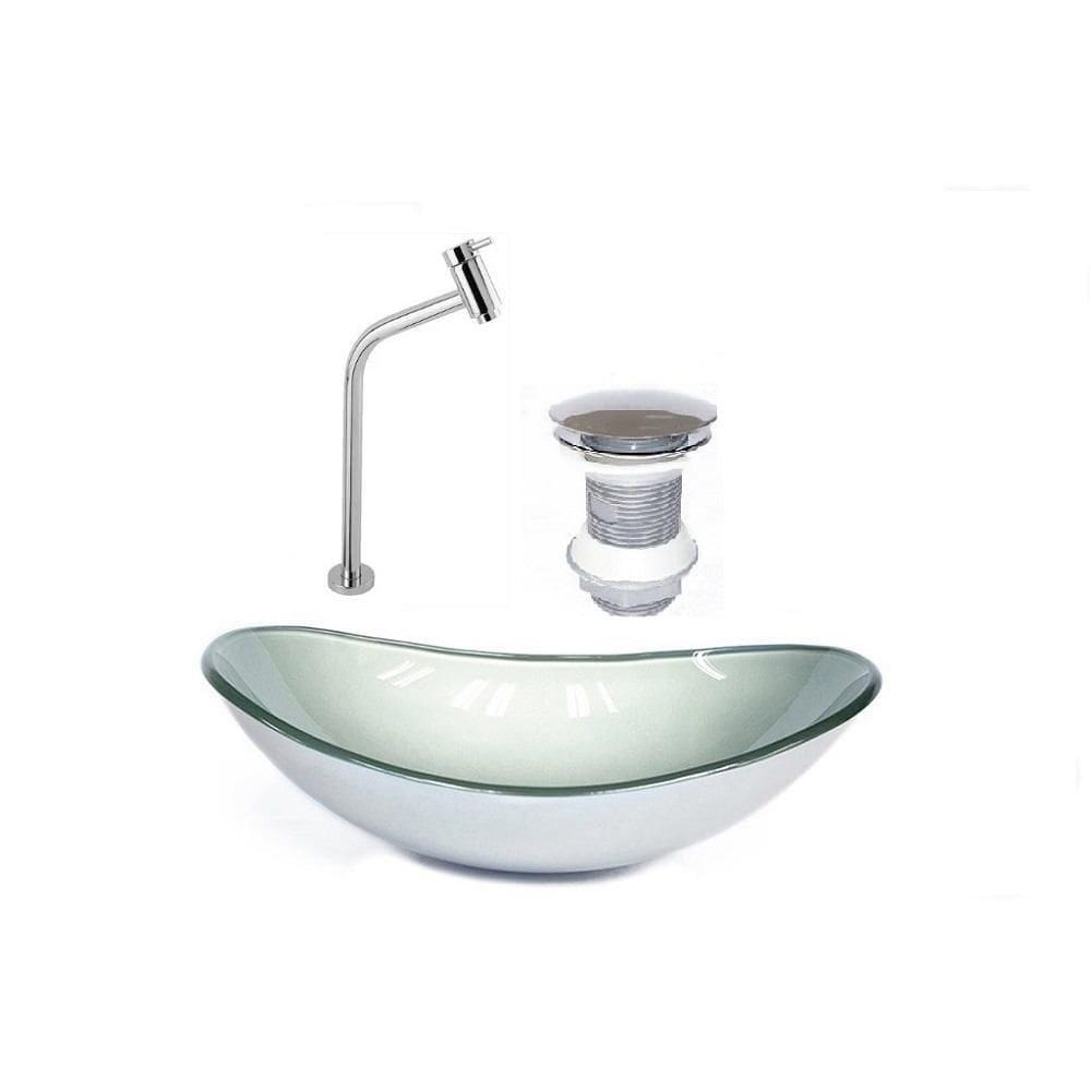 Cuba De Vidro Oval 47Cm Prata + Válvula Click + Torneira
