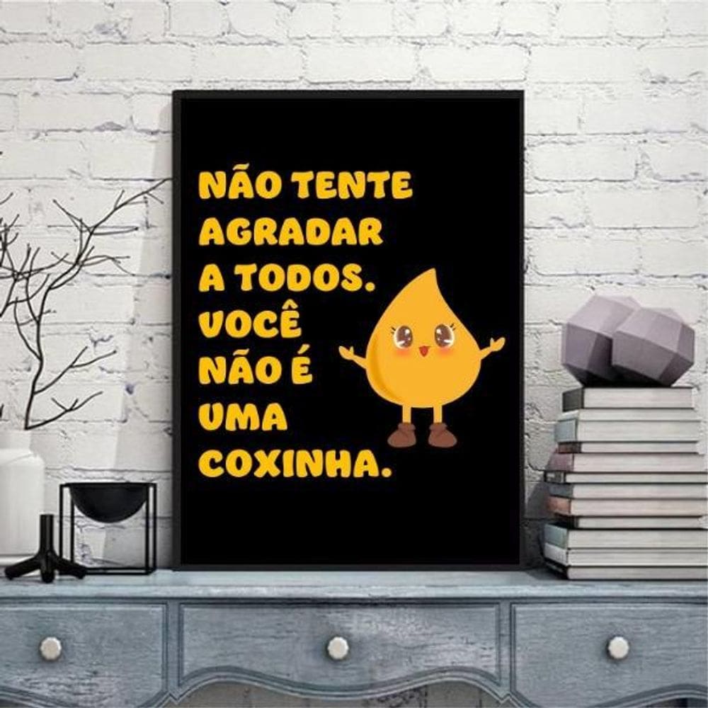 Quadro Decorativo Frase Coxinha 24X18Cm - Com Vidro Preta