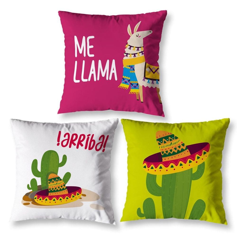 Kit 3 Capas De Almofada 40Cm X 40Cm Estampadas Lhama