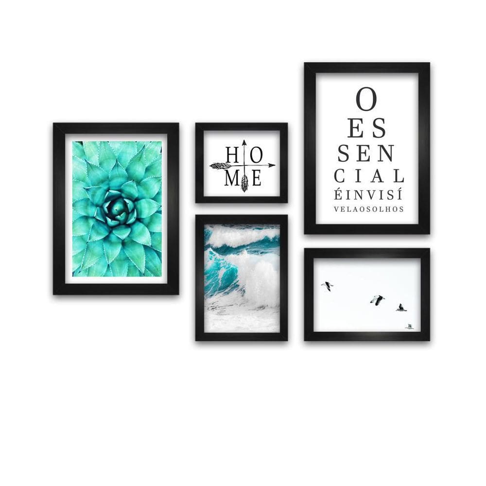 Kit 5 Quadros Decorativos Com Moldura Home Minimalista