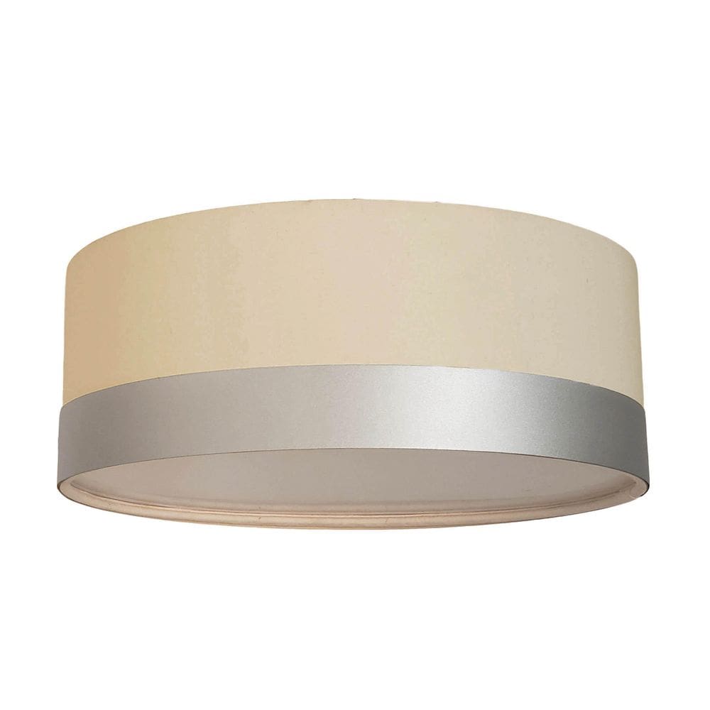 Luminária Plafon Cúpula Crú Com Detalhe Prata 50X15 3E27
