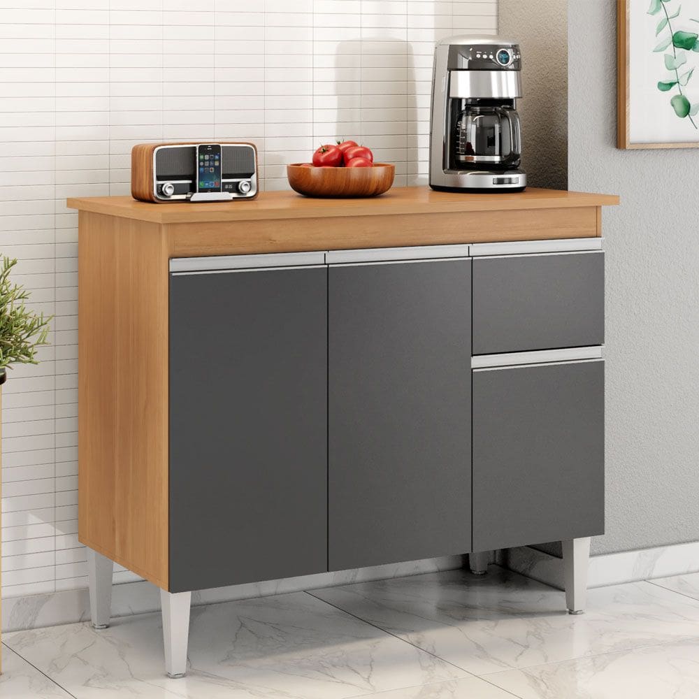 Balcão Gabinete de Pia sem Tampo Tatiane 100cm 3 Portas 1 Gaveta - SSX Multicoisas