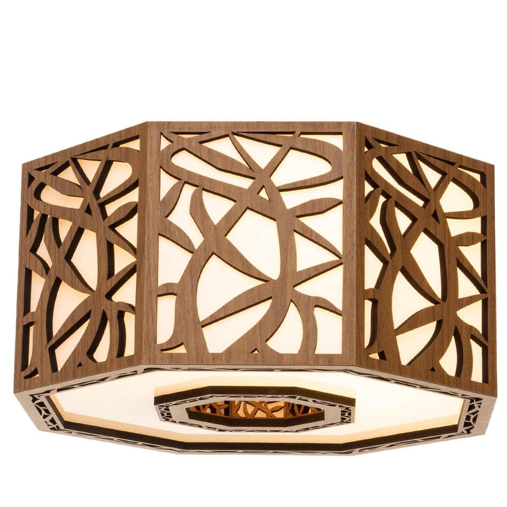 Luminária Decorativa Madeira Plafon Copacabana Octa 35Cm