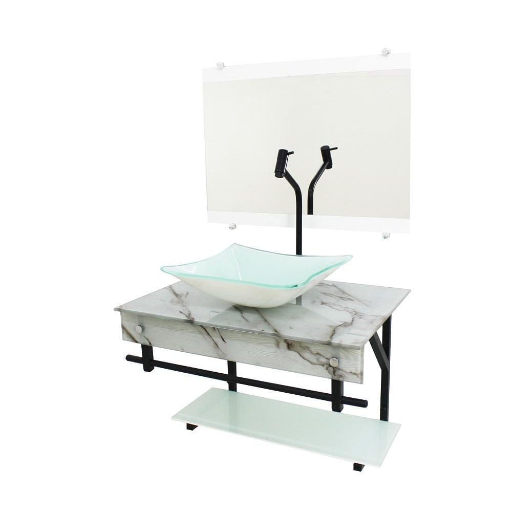 Gabinete De Vidro 60Cm Apx Cuba Quadrada - Mármore Branco