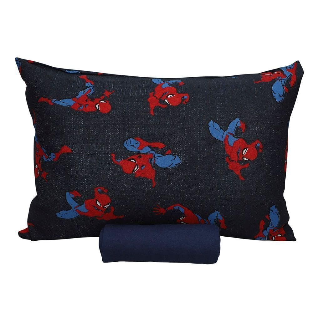 Jogo De Cama Portallar Solteiro Malha 100% Algodão Disney Marvel Spider Talk Blue 2 Pçs Azul