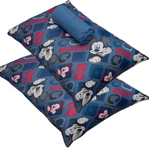Jogo De Cama Portallar Casal Malha 100% Algodão Disney Mickey Simpático 3 Peças Azul