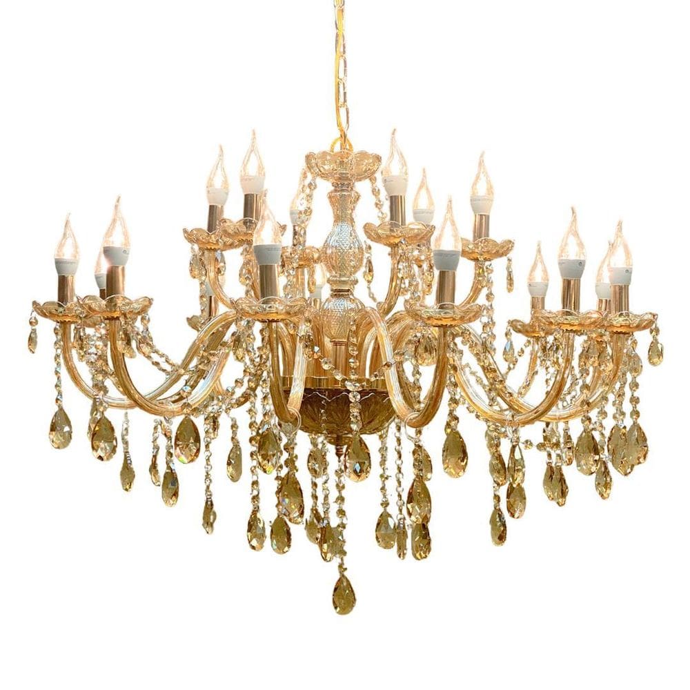 Lustre Luminária De Cristal Ambar 18 Braços Maria Tereza