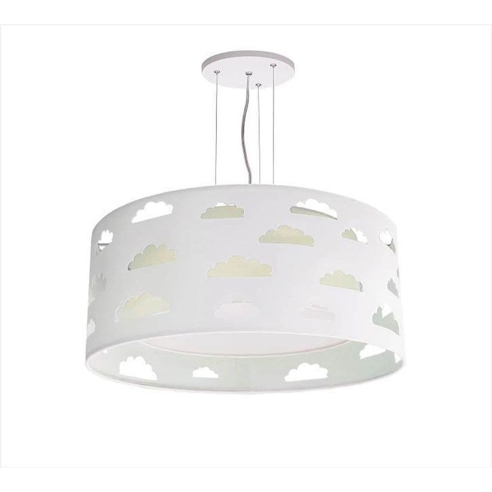 Lustre Pendente Infantil Nuvem Branco E Cru Bivolt 50x16cm