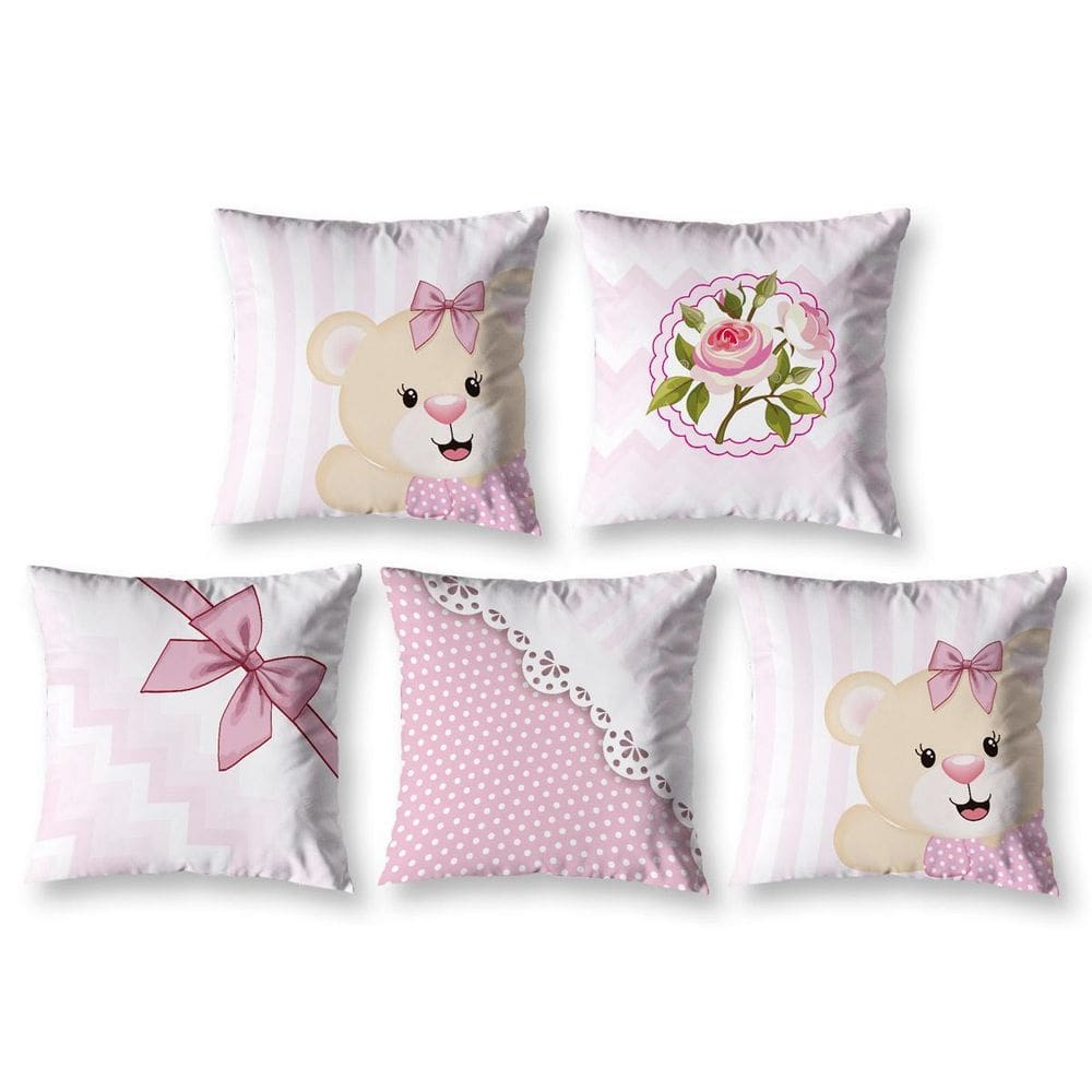 Kit 5 Capas De Almofada Infantil 40Cm X 40Cm Zíper Ursinha