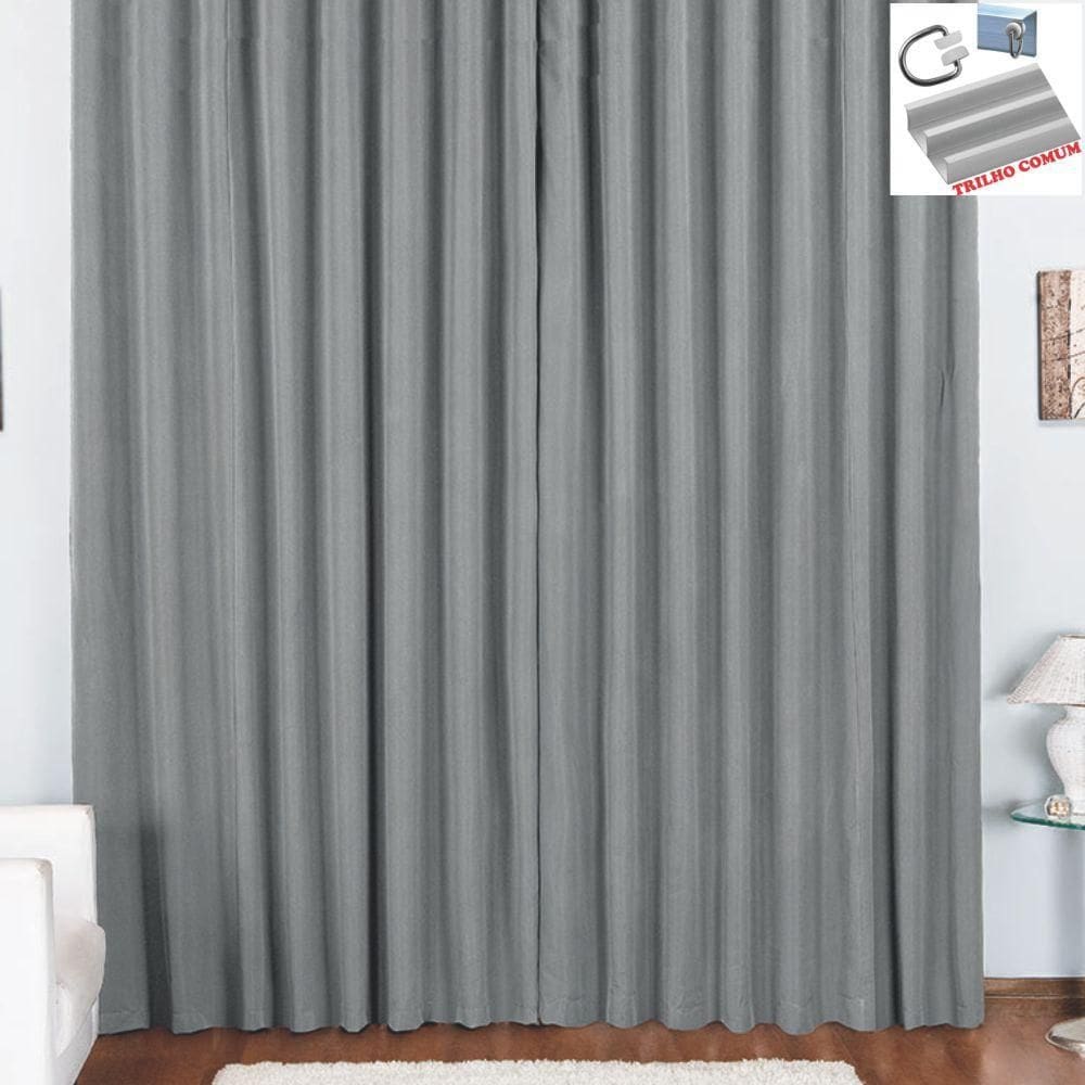 Cortina Pryme 3 Metros Sala Em Oxford Trilho Comum Cinza