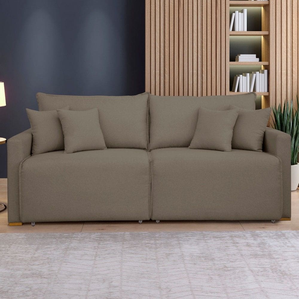 Sofá Cama 3 Lugares Júlia Retrátil e Reclinável Veludo/Bege Escuro - Celflex