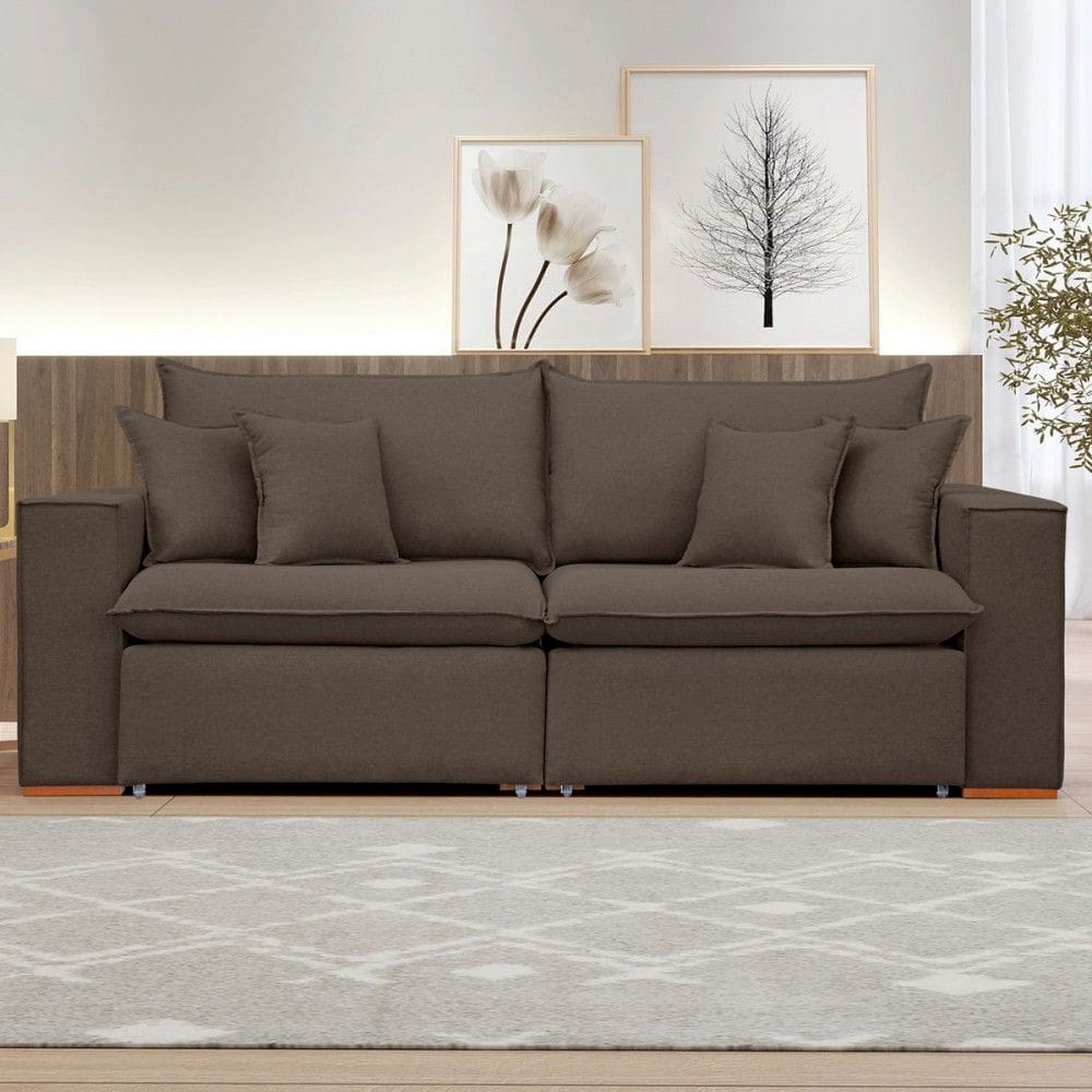 Sofá 2 Lugares Barcelona Retrátil Veludo/Marrom - Celflex Colchoes