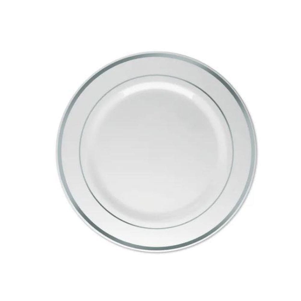 Prato Refeição Borda Prata 5Un De 26Cm- Resistente