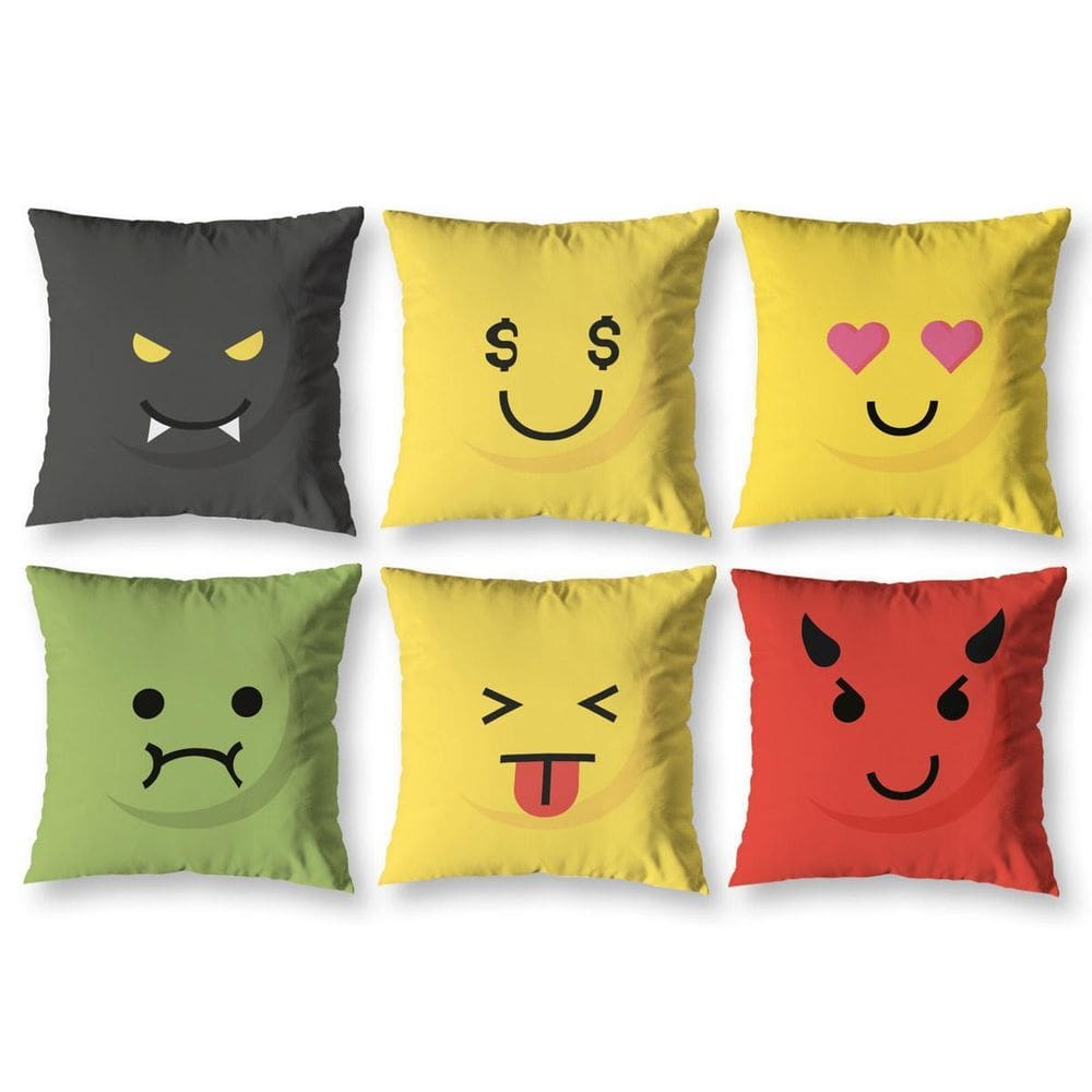 Kit 6 Almofadas Cheias Estampadas Infantil 40X40 Zíper Emoji