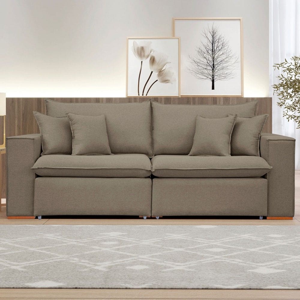 Sofá 2 Lugares Barcelona Retrátil Veludo/Bege Escuro - Celflex Colchoes