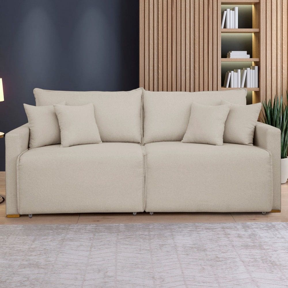 Sofá Cama 2 Lugares Júlia Retrátil e Reclinável Veludo/Bege Claro - Celflex