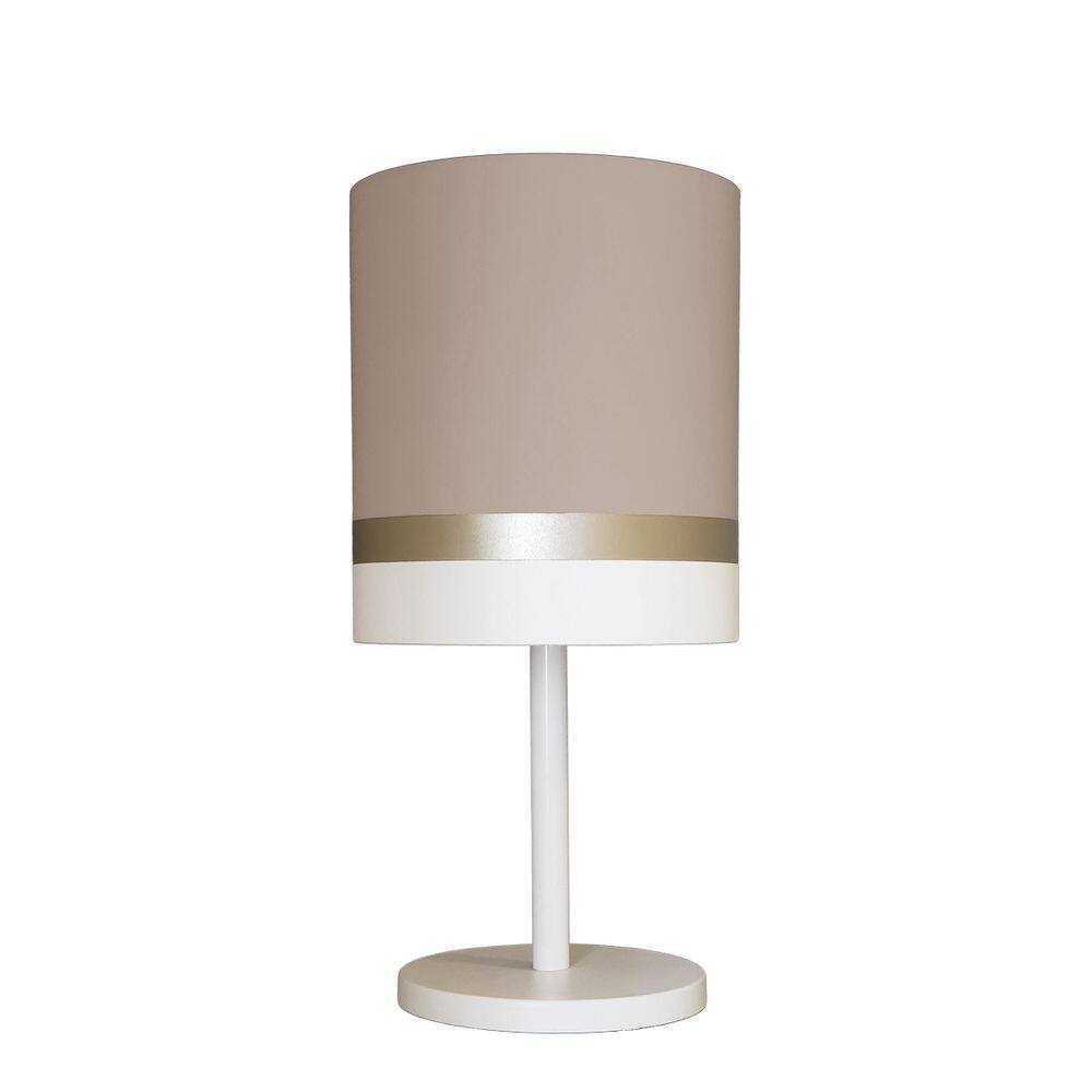 Abajur Faixas Bronze Base Branco Cúpula Cáqui 20X42