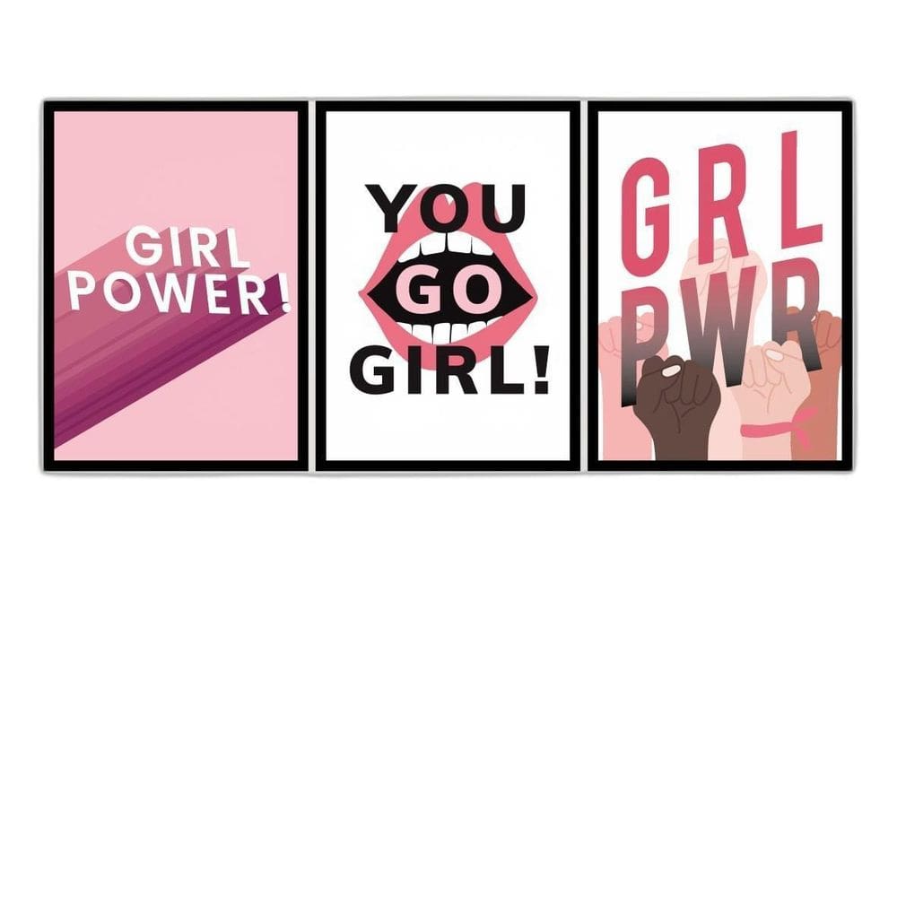 Kit 3 Quadros Trio Grl Power 33X24Cm - Com Vidro