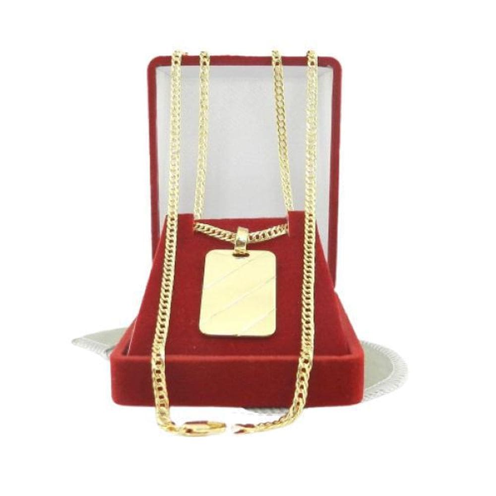 Corrente Masculina 50Cm 3Mm + Placa Folheado Ouro Cr735A
