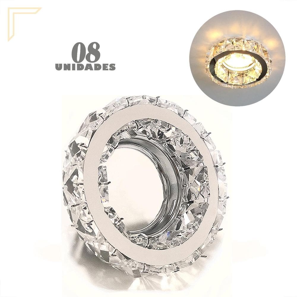 8 Spot Cristal Embutir Inox Redondo K9 Mr16 Corredor Lup70