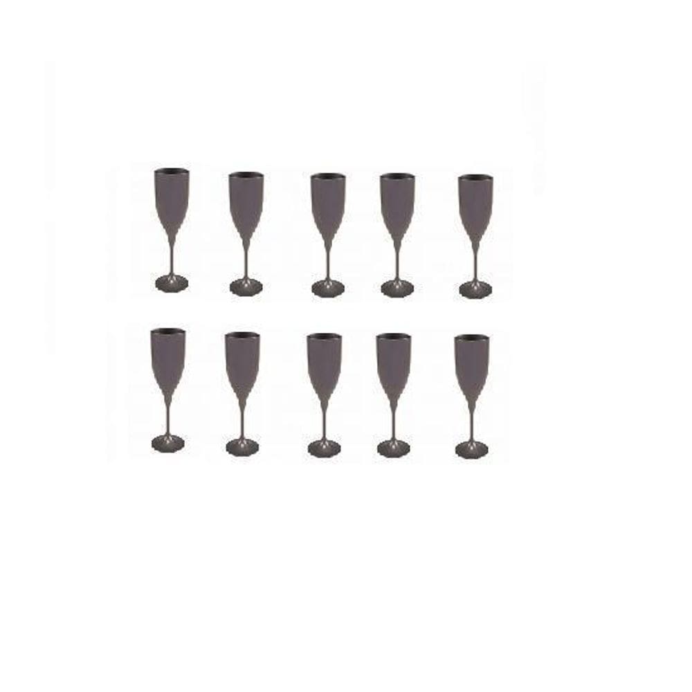 Kit 5 Taças Champanhe Cinza Acrílico Leve 180Ml