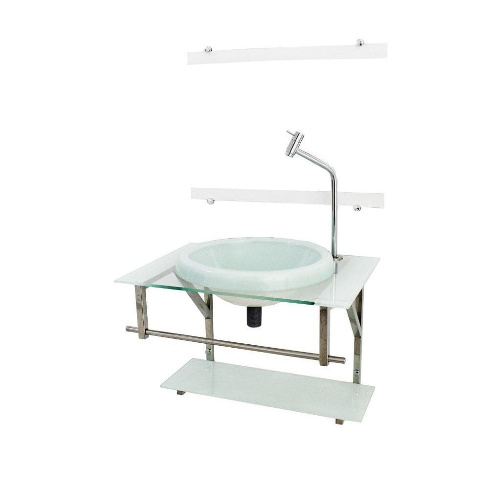 Gabinete Com Cuba Para Banheiro De Vidro 60Cm Inox - Branco
