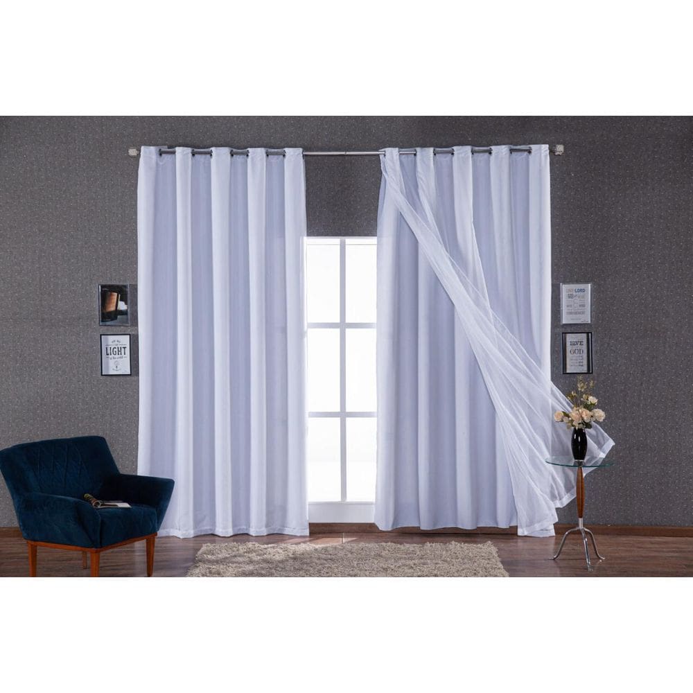 Cortina Blecaute Branco Com Voil Liso Sala Quarto 4 Metros