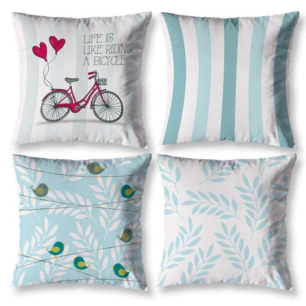 4 Almofadas Cheias Sala 40Cm X 40Cm Estampadas Bike Verde