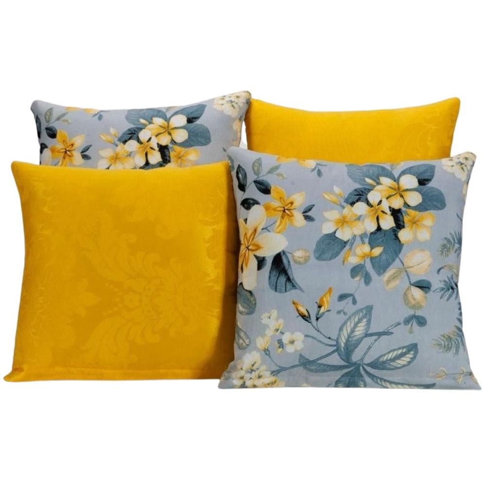 Kit 4 Capas De Almofada Para Sofá Estampa Amarelo Com Azul