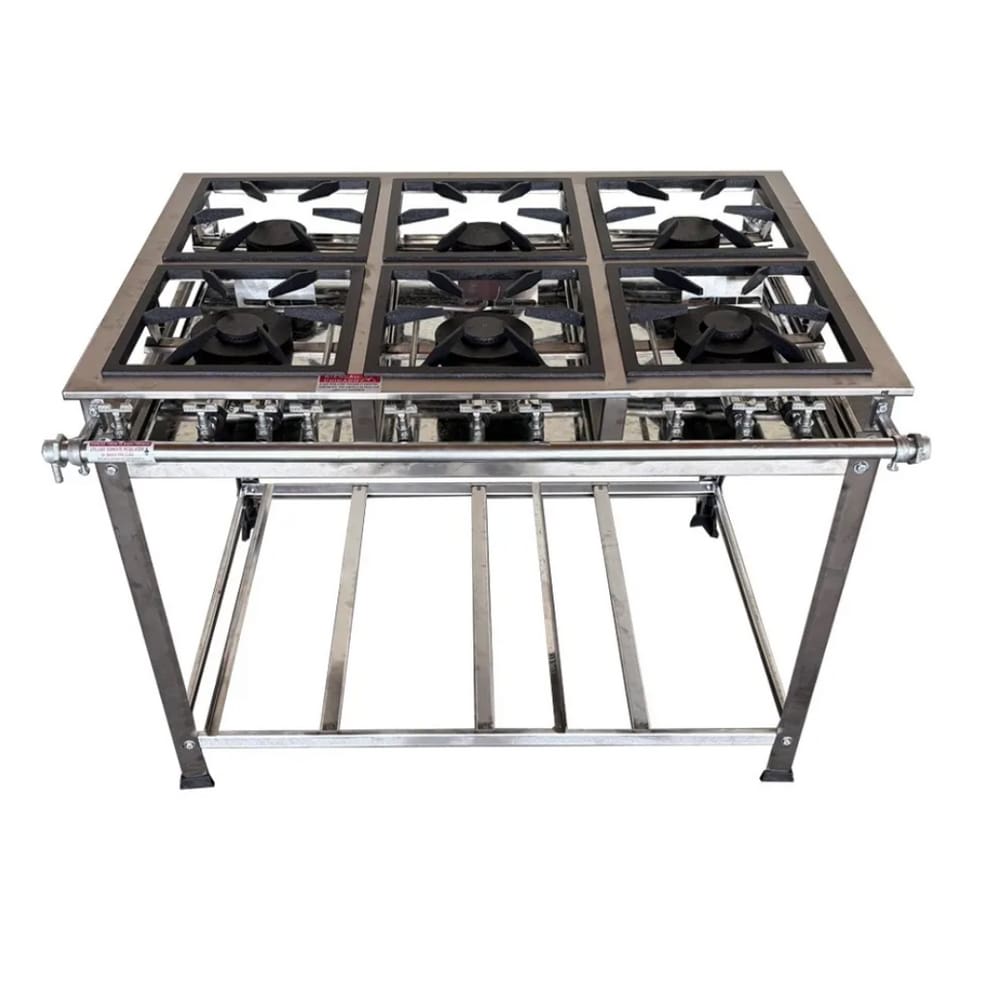 Fogão Industrial 6 Bocas 30x30 P7 em Aço Inox Leona
