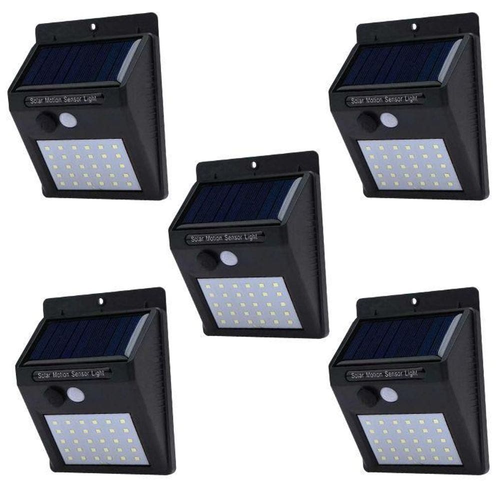 Kit 5 Luminária Solar De Parede 30 Leds 6W Sensor Movimento