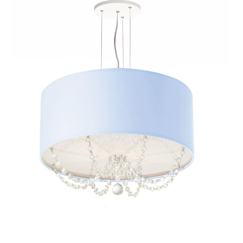 Lustre Pendente Com Cristais Cilíndrica 30X15 Azul
