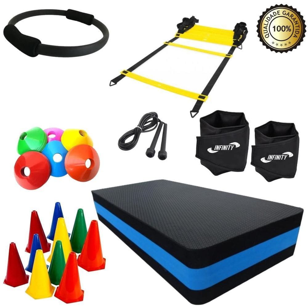 Kit Funcional Com 15 Ítens - Escada +Caneleira4+ Cone+ Prato